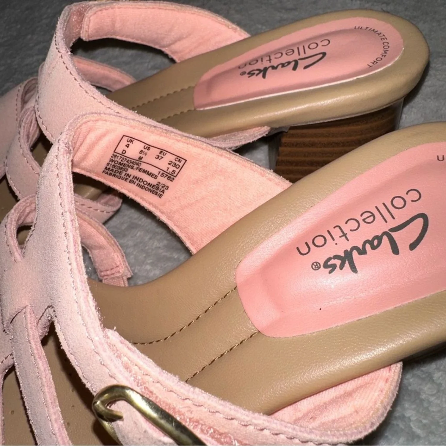 Clarks 高跟拖鞋凉鞋 Desirae Palm 粉色麂皮绒 6.5 码-