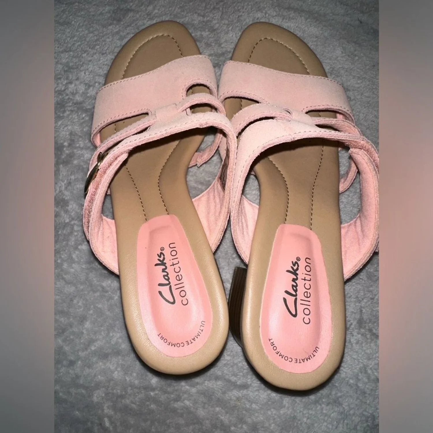 Clarks 高跟拖鞋凉鞋 Desirae Palm 粉色麂皮绒 6.5 码-