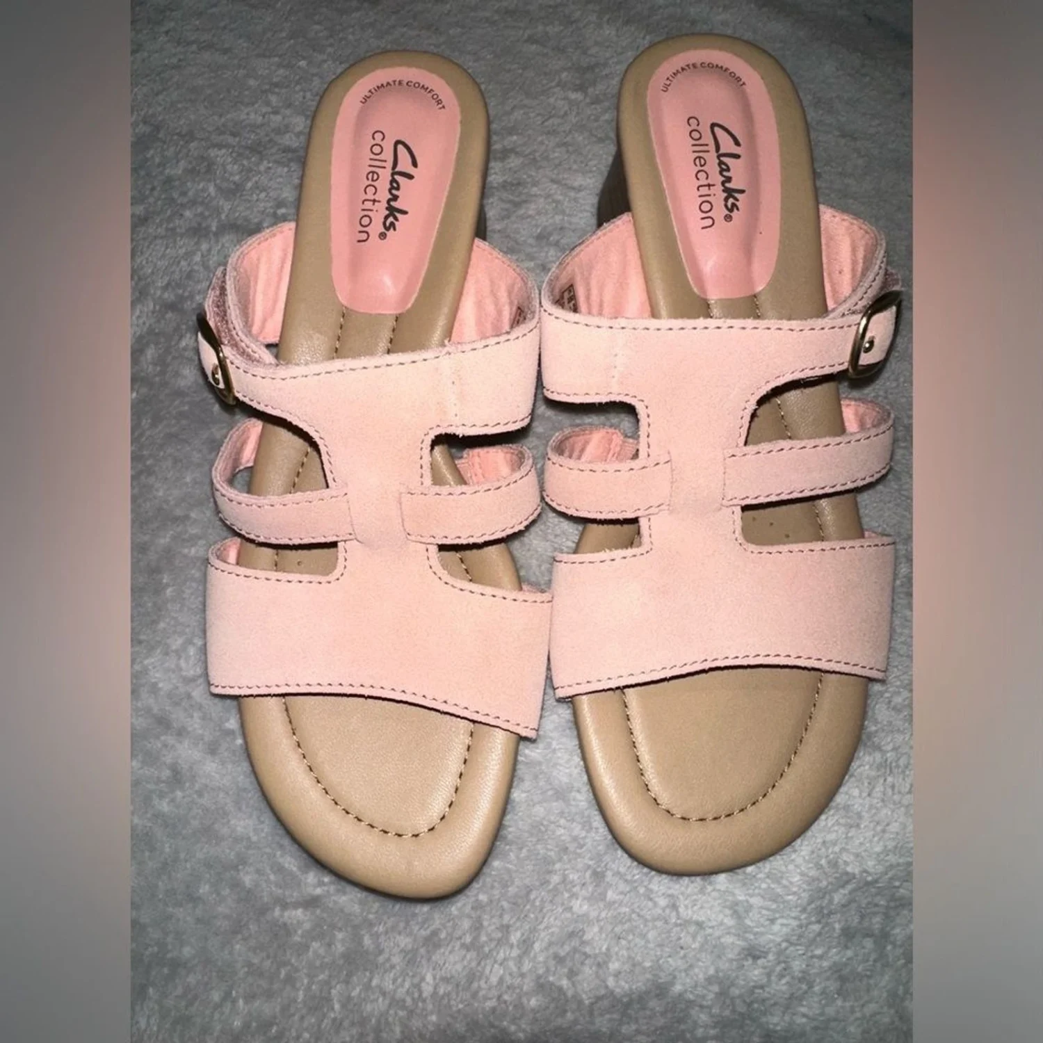 Clarks 高跟拖鞋凉鞋 Desirae Palm 粉色麂皮绒 6.5 码-
