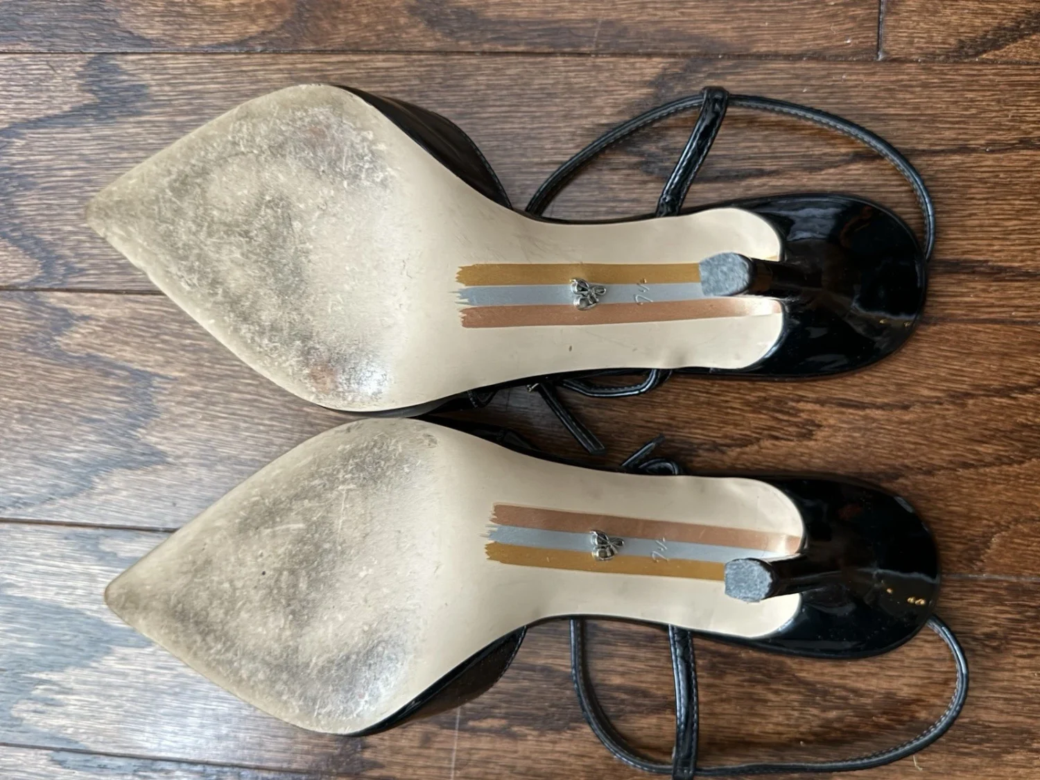 Sam Edelman 黑色专利尖头露跟踝带鞋 7.5M 码-
