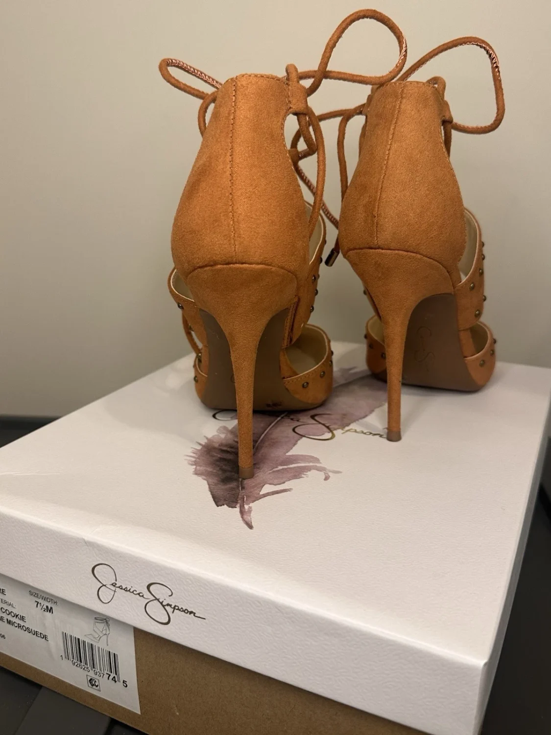 Jessica Simpson 棕色微绒面革绑带尖头高跟鞋 7.5 米-