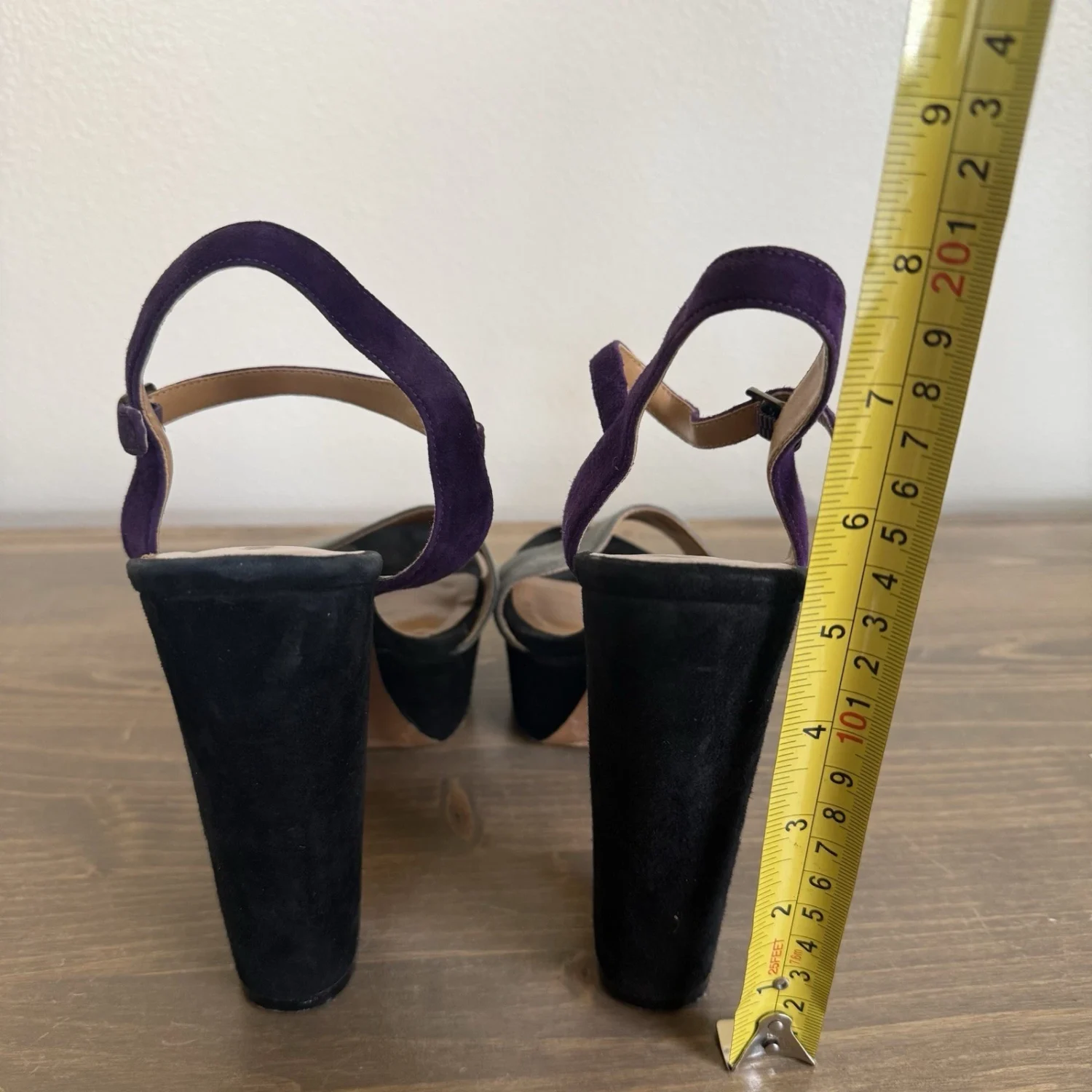 Nine West 女式 8.5 米灰色紫色皮革厚底超高跟鞋凉鞋-