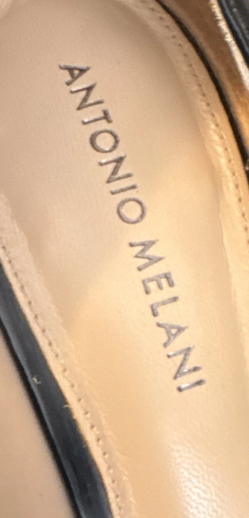 Antonio Melani女式黑色漆皮露趾高跟鞋懒人鞋8.5-