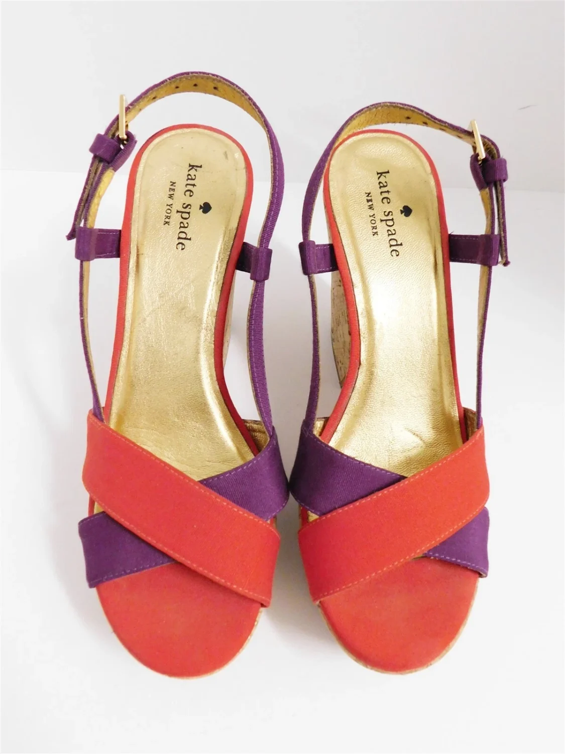 Kate Spade 红色紫色绑带软木厚底凉鞋 6.5 M-