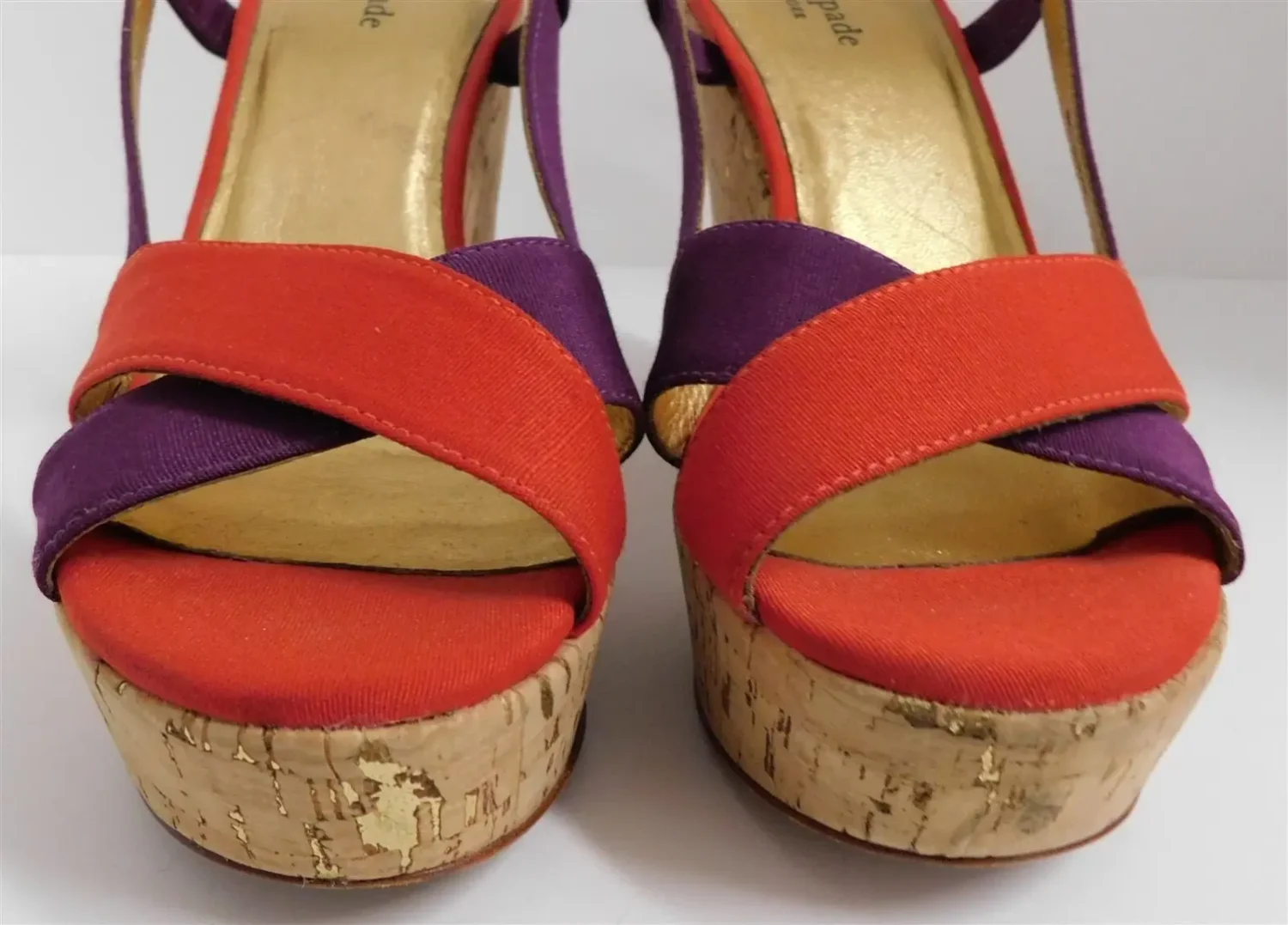 Kate Spade 红色紫色绑带软木厚底凉鞋 6.5 M-