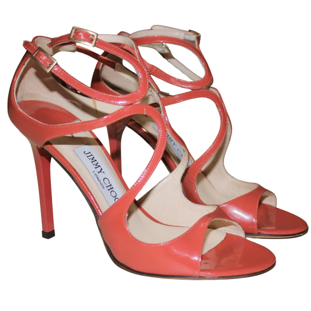 Jimmy Choo Lance 珊瑚漆皮凉鞋 37-