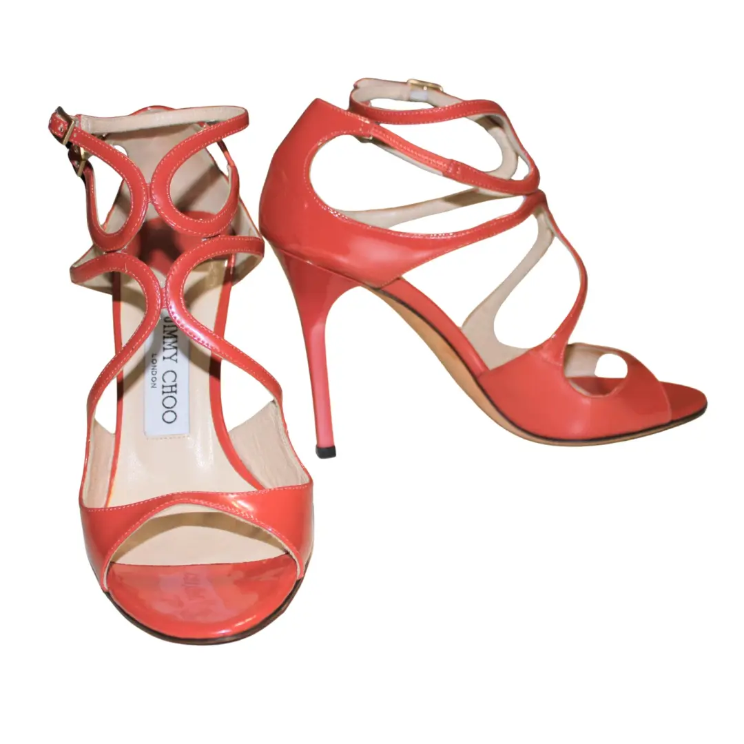 Jimmy Choo Lance 珊瑚漆皮凉鞋 37-