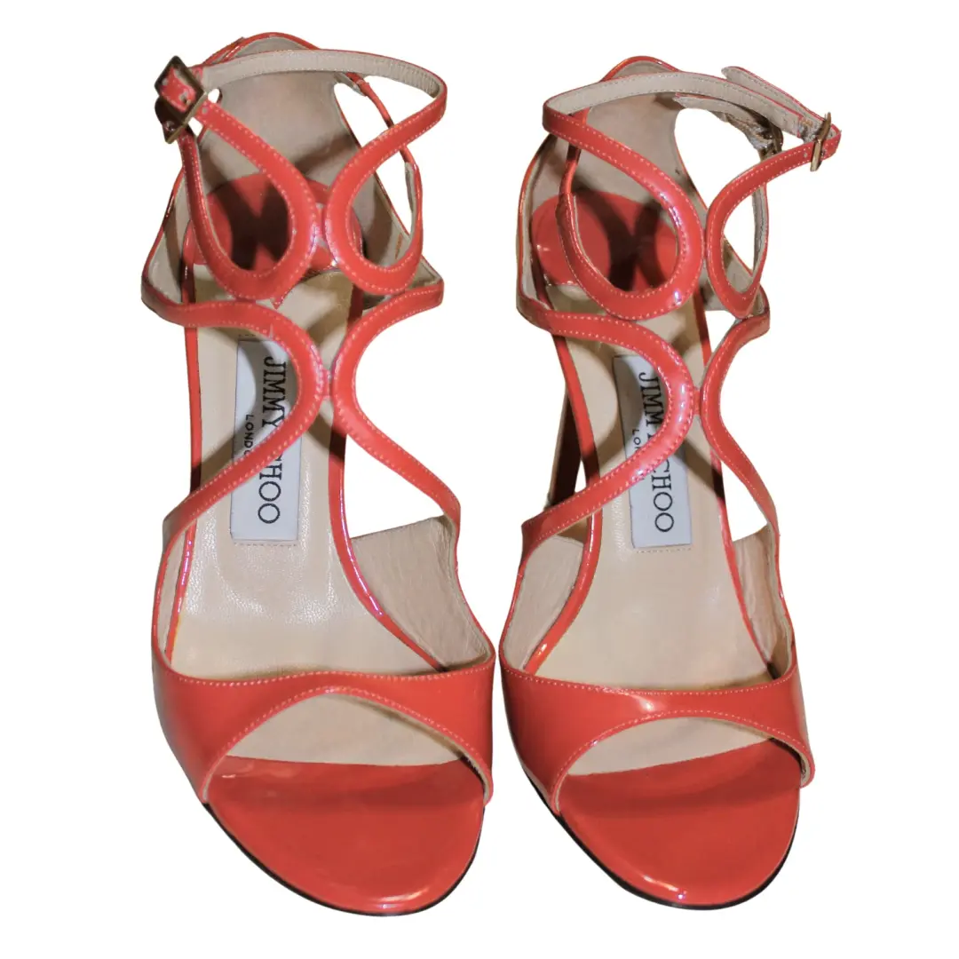 Jimmy Choo Lance 珊瑚漆皮凉鞋 37-