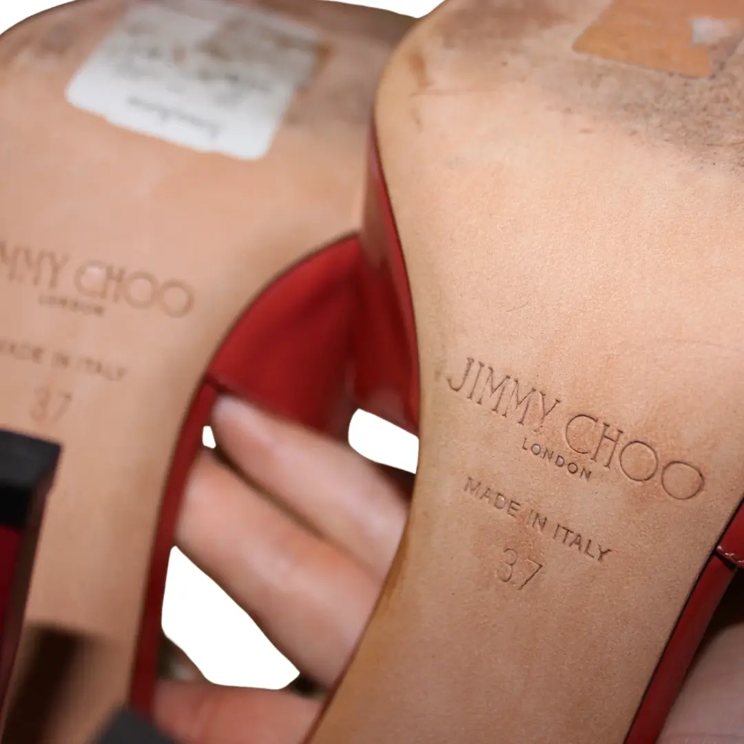 Jimmy Choo Lance 珊瑚漆皮凉鞋 37-