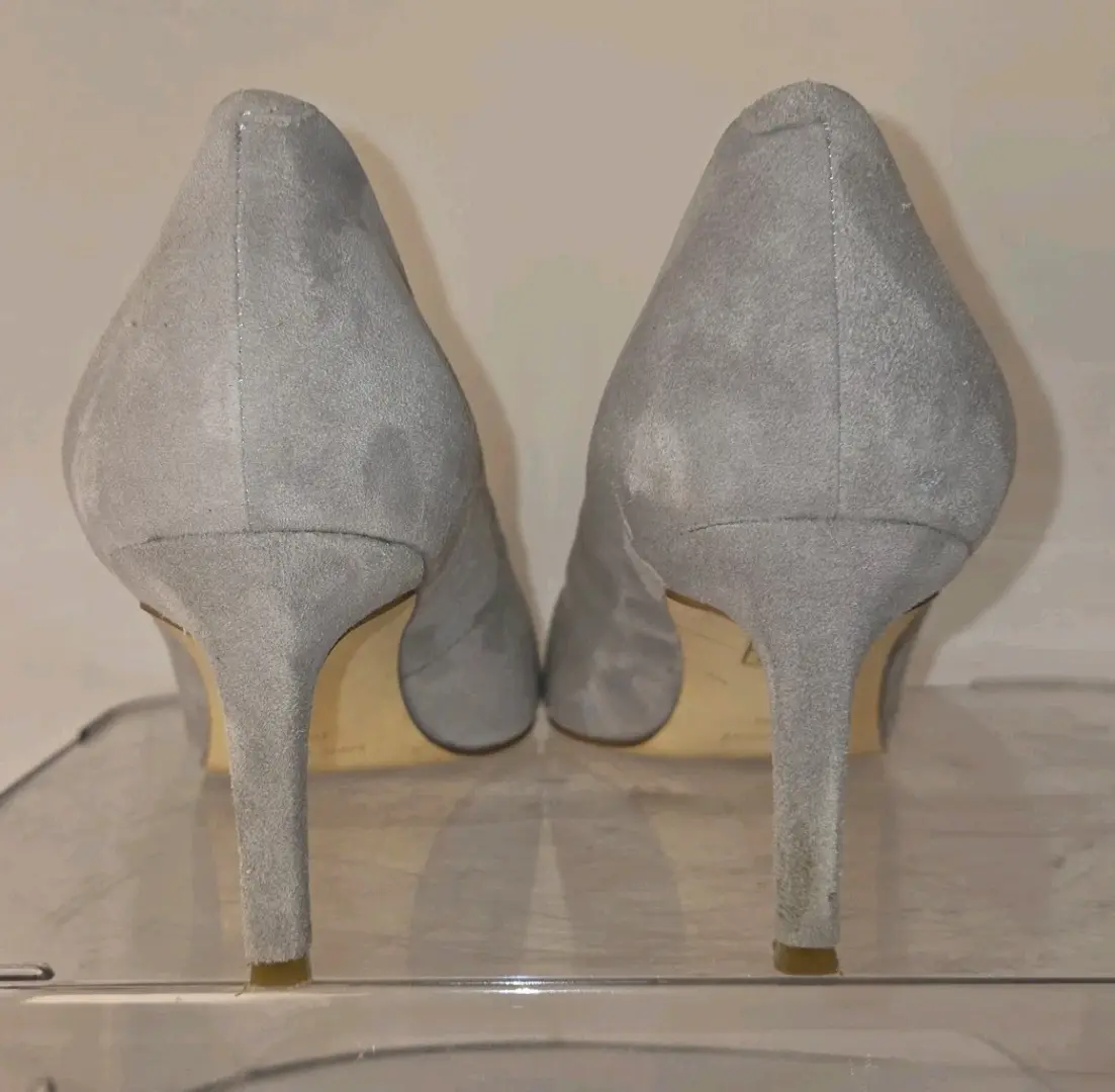 Nine West Moyen 灰色麂皮绒皮革一脚蹬尖头高跟鞋女式 10M 码-