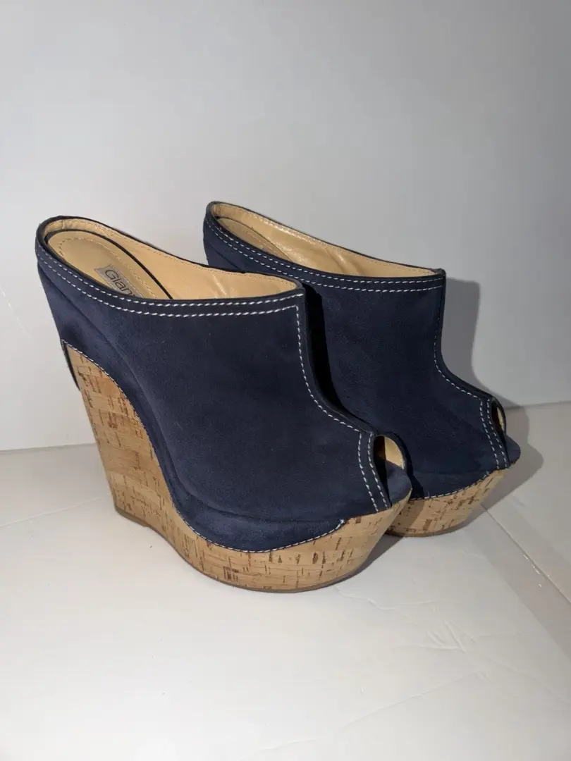 GIANMARCO LORENZI 蓝色麂皮绒厚底木屐穆勒鞋 EU37/US7-