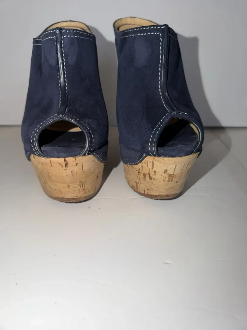 GIANMARCO LORENZI 蓝色麂皮绒厚底木屐穆勒鞋 EU37/US7-