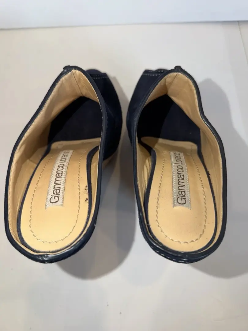 GIANMARCO LORENZI 蓝色麂皮绒厚底木屐穆勒鞋 EU37/US7-
