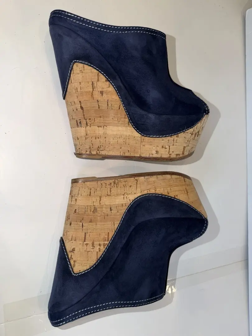 GIANMARCO LORENZI 蓝色麂皮绒厚底木屐穆勒鞋 EU37/US7-