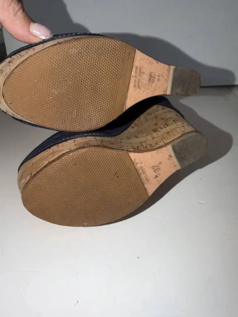 GIANMARCO LORENZI 蓝色麂皮绒厚底木屐穆勒鞋 EU37/US7-