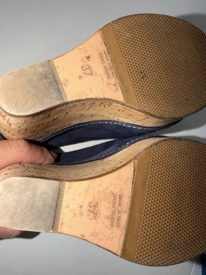 GIANMARCO LORENZI 蓝色麂皮绒厚底木屐穆勒鞋 EU37/US7-