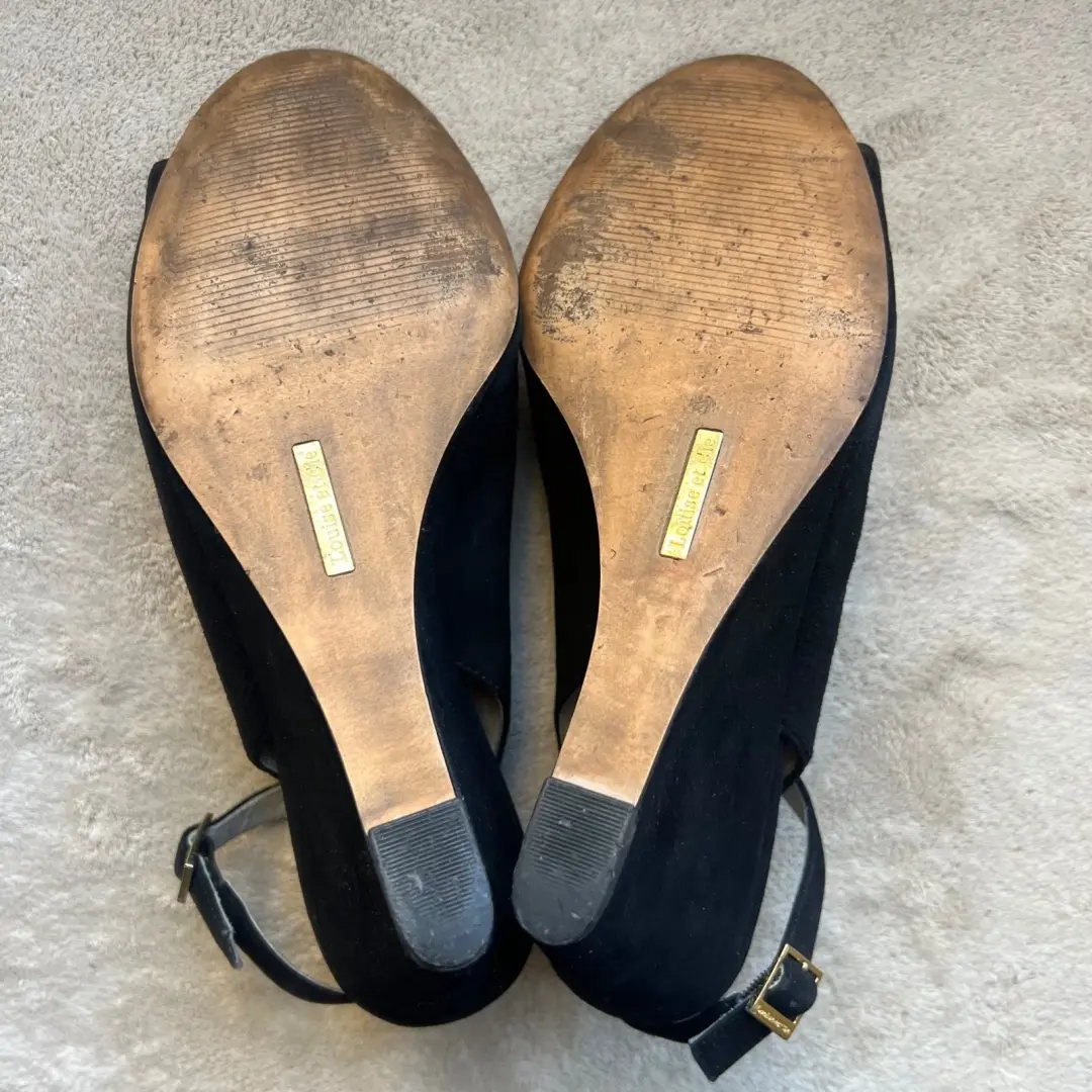 Louise et Cie Lo-Piarissa 女式 8.5 EU 39 黑色麂皮绒露背楔形鞋跟别致-