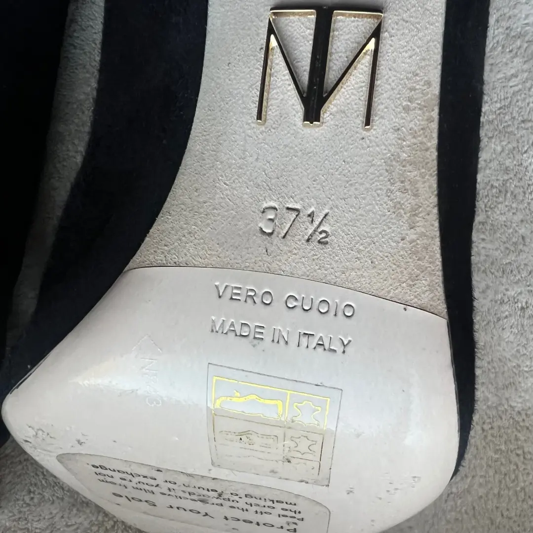 Tamara Mellon Kendra 黑色麂皮绒露趾骡子凉鞋高跟鞋女式 7 EU 37.5 别致-