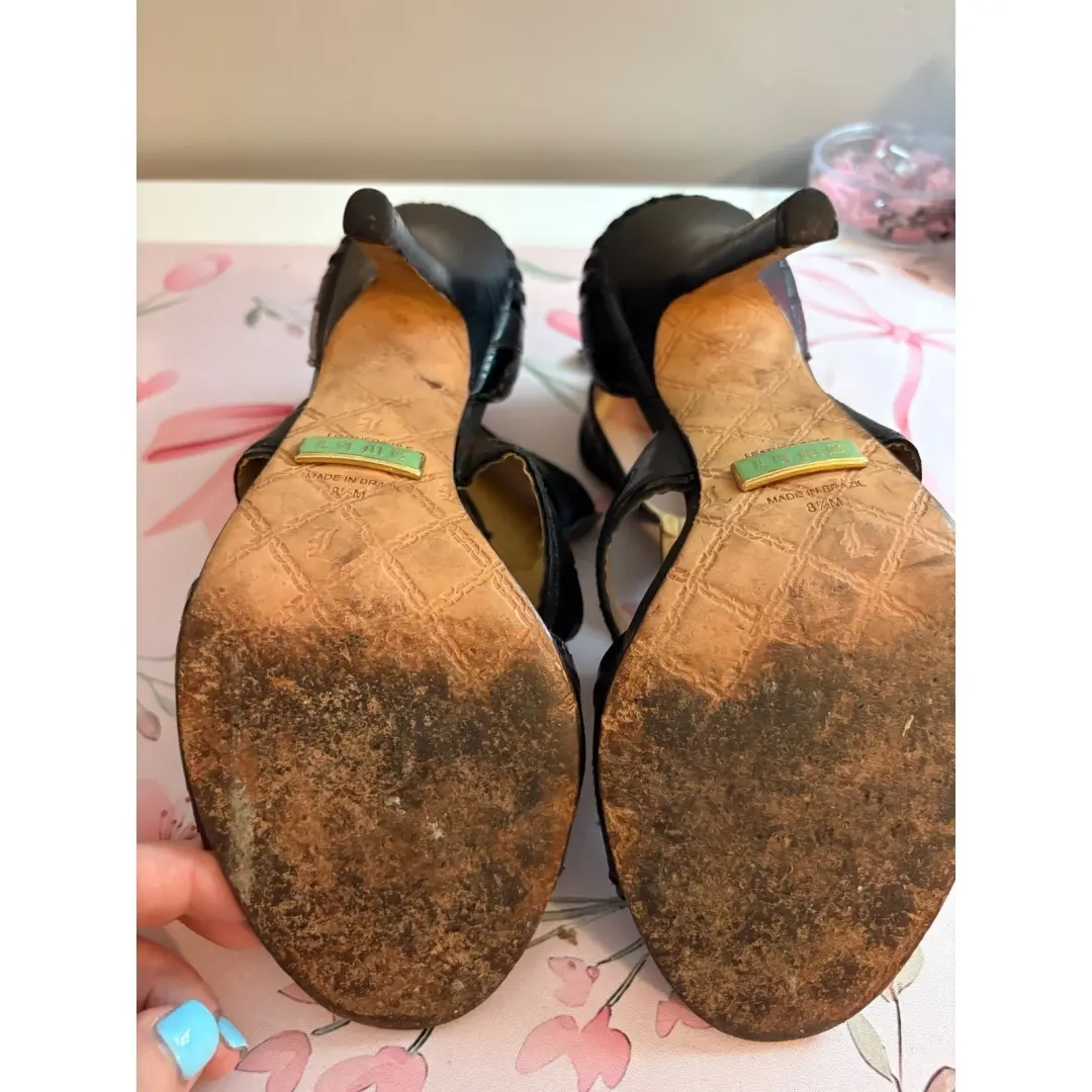 洛杉矶 Gwen Stefani 黑色笼形高跟鞋凉鞋漆皮麂皮绒高跟鞋 8.5M 码-