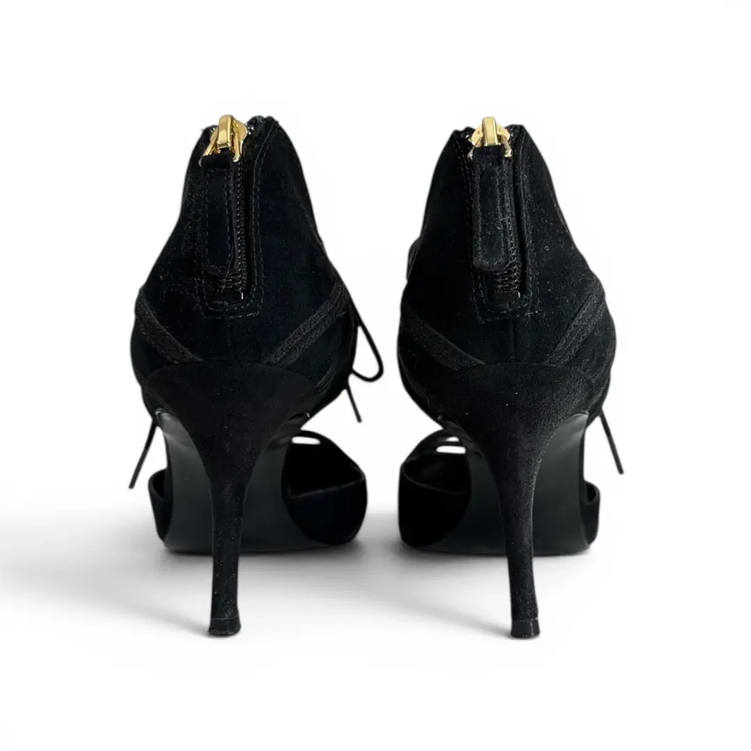 Nine West 女式黑色麂皮绒尖头系带高跟鞋 8.5 码二手状况完好-