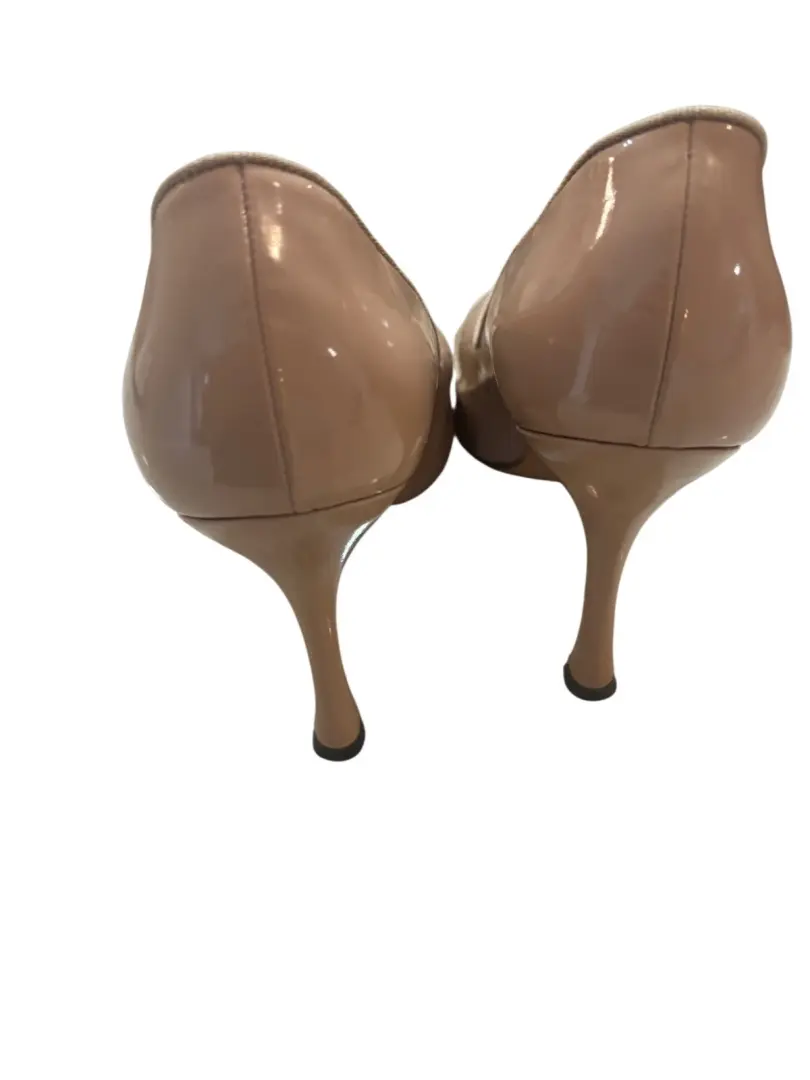 Manolo Blahnik Campari 36 裸色漆皮 Mary Jane 尖头高跟鞋-