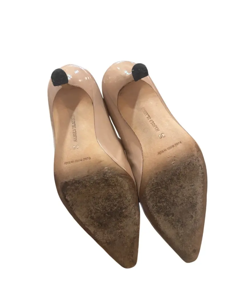 Manolo Blahnik Campari 36 裸色漆皮 Mary Jane 尖头高跟鞋-