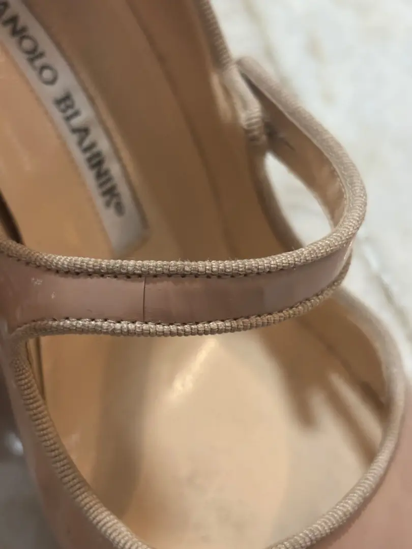 Manolo Blahnik Campari 36 裸色漆皮 Mary Jane 尖头高跟鞋-