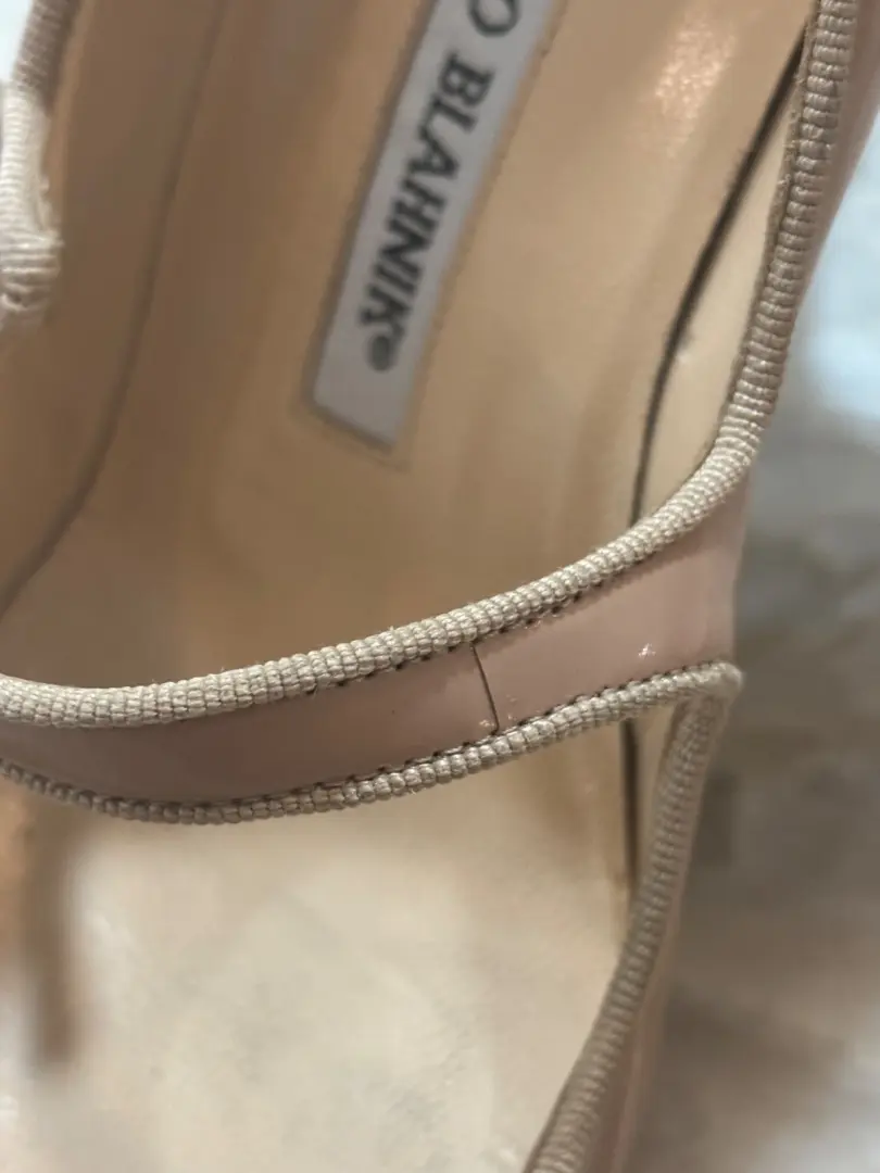 Manolo Blahnik Campari 36 裸色漆皮 Mary Jane 尖头高跟鞋-