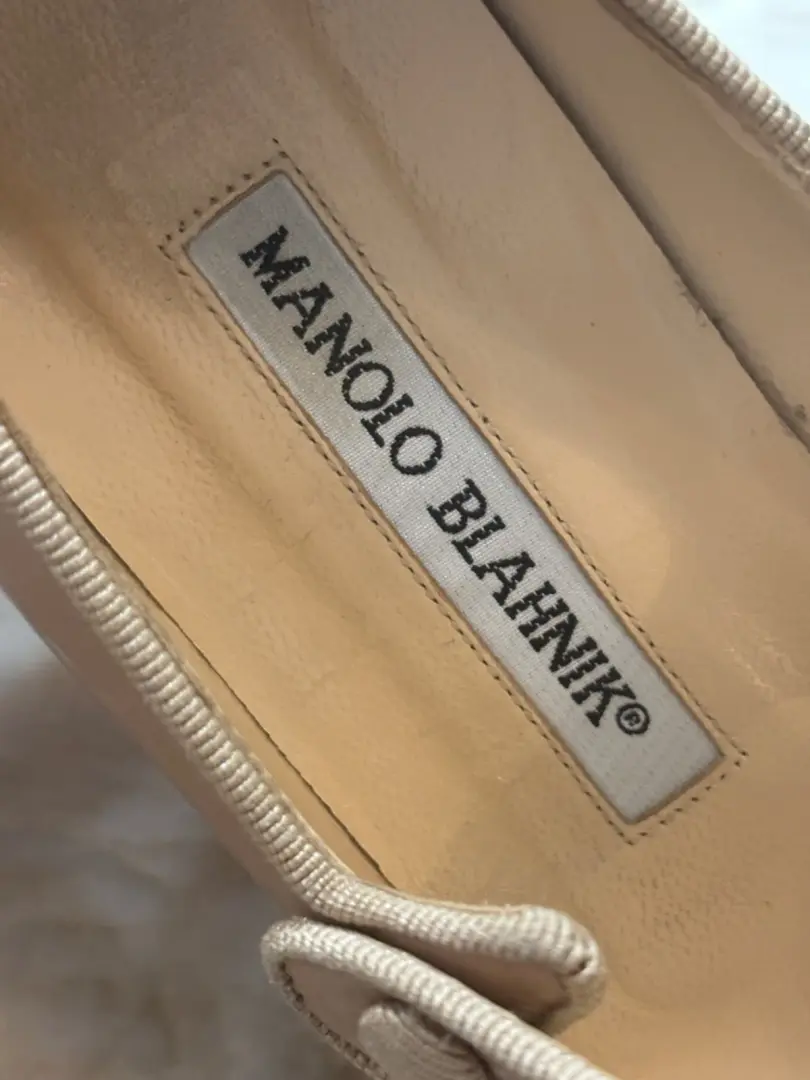 Manolo Blahnik Campari 36 裸色漆皮 Mary Jane 尖头高跟鞋-