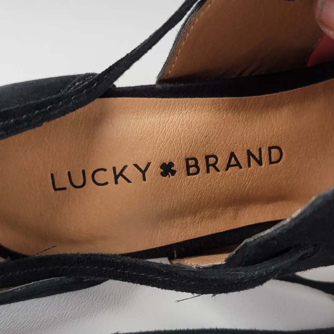 Lucky Brand Salana 女式黑色麂皮绒高跟鞋 6 M 码-