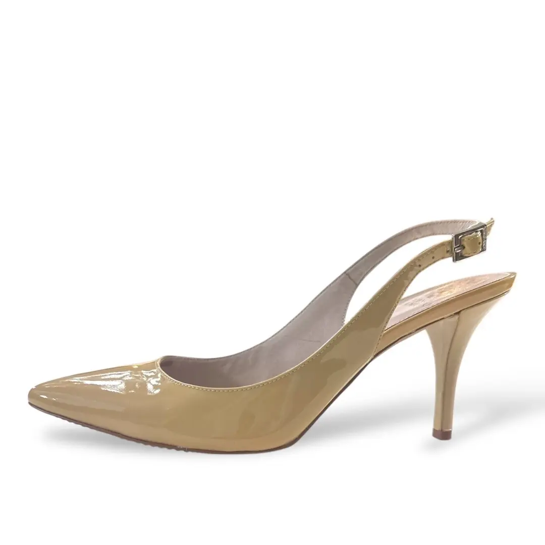Vince Camuto Stefania Slingback 泵花瓣裸色漆皮高跟鞋 10.5 米 二手状况完好-