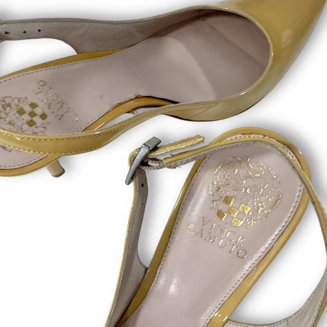 Vince Camuto Stefania Slingback 泵花瓣裸色漆皮高跟鞋 10.5 米 二手状况完好-
