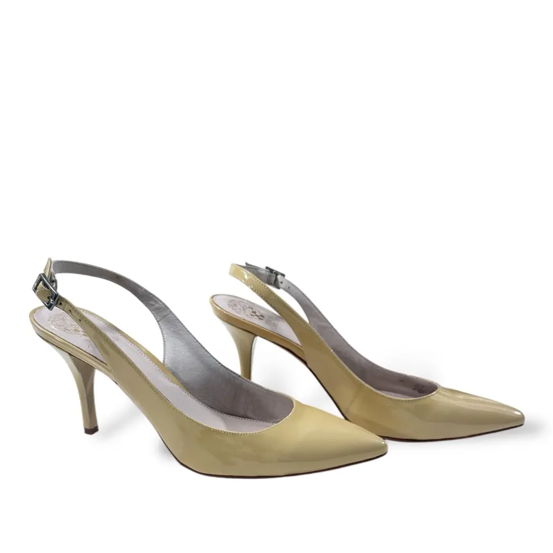 Vince Camuto Stefania Slingback 泵花瓣裸色漆皮高跟鞋 10.5 米 二手状况完好-