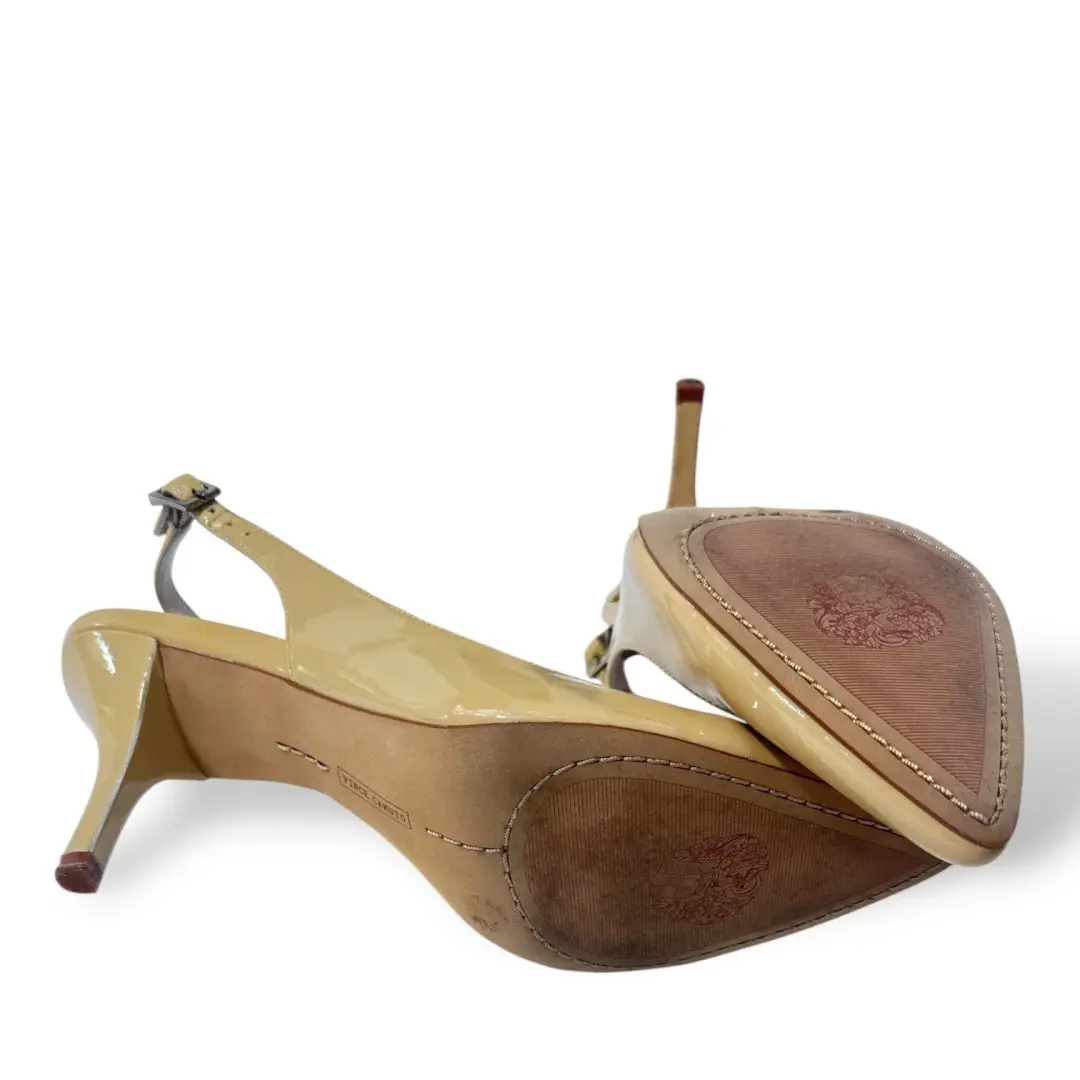 Vince Camuto Stefania Slingback 泵花瓣裸色漆皮高跟鞋 10.5 米 二手状况完好-