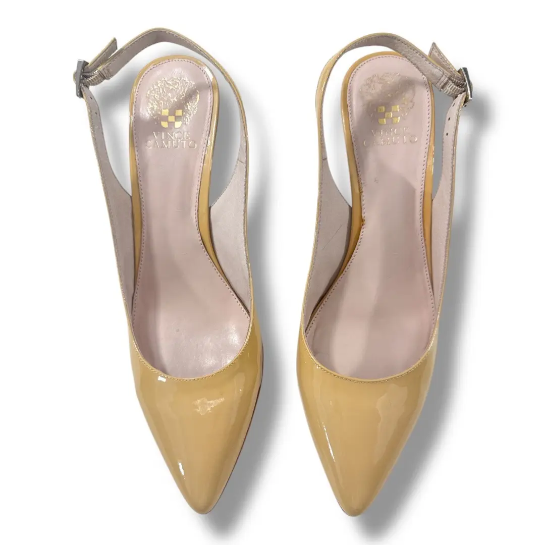 Vince Camuto Stefania Slingback 泵花瓣裸色漆皮高跟鞋 10.5 米 二手状况完好-