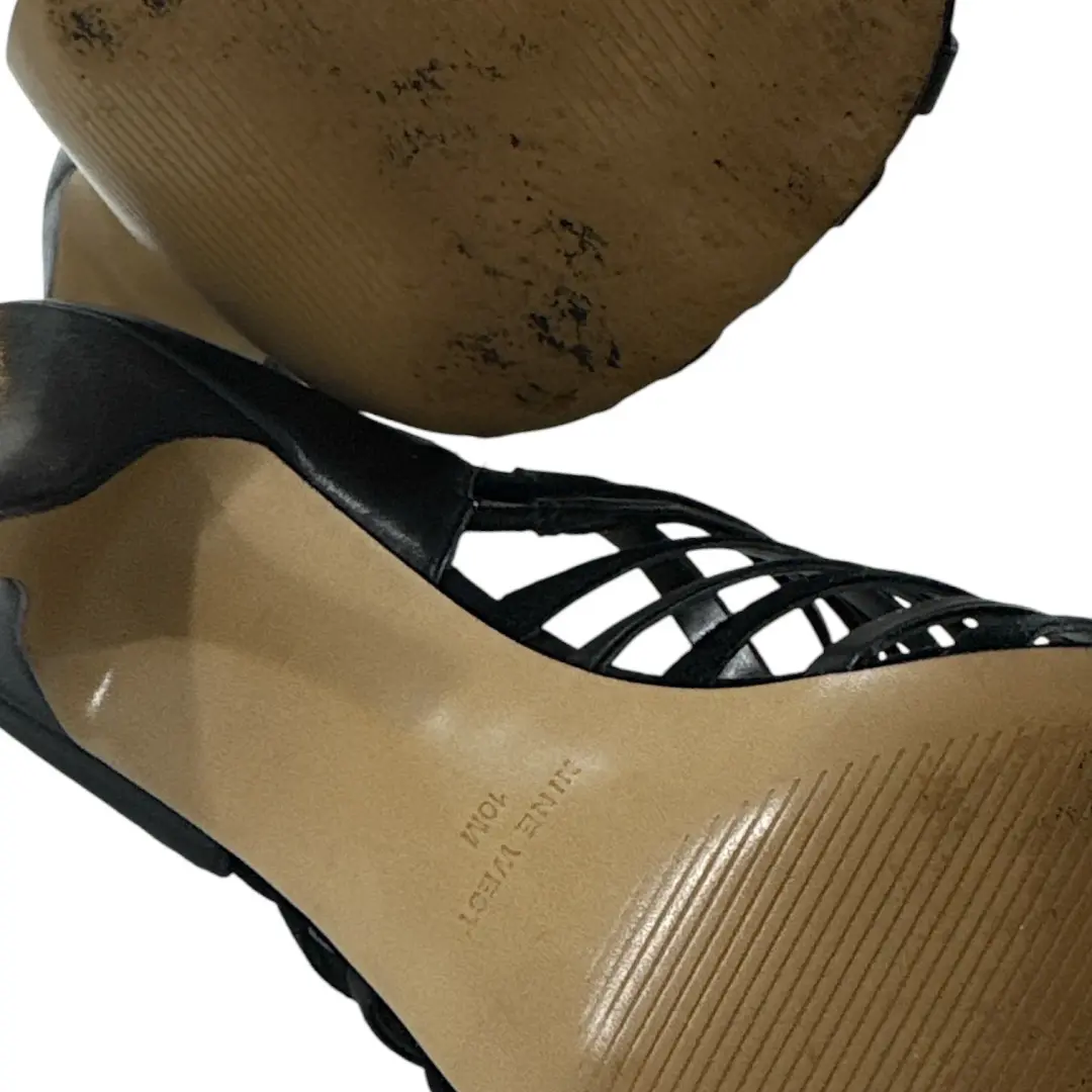 Nine West Rosemary 黑色皮革麂皮绒笼绑带高跟鞋女式 10M-