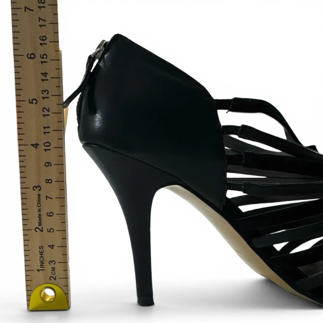 Nine West Rosemary 黑色皮革麂皮绒笼绑带高跟鞋女式 10M-