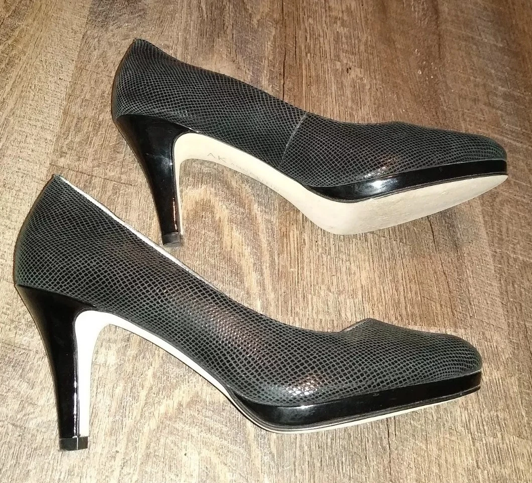 AK Anne Klein Wystere 黑色爬行动物皮革厚底高跟鞋 7.5 M-