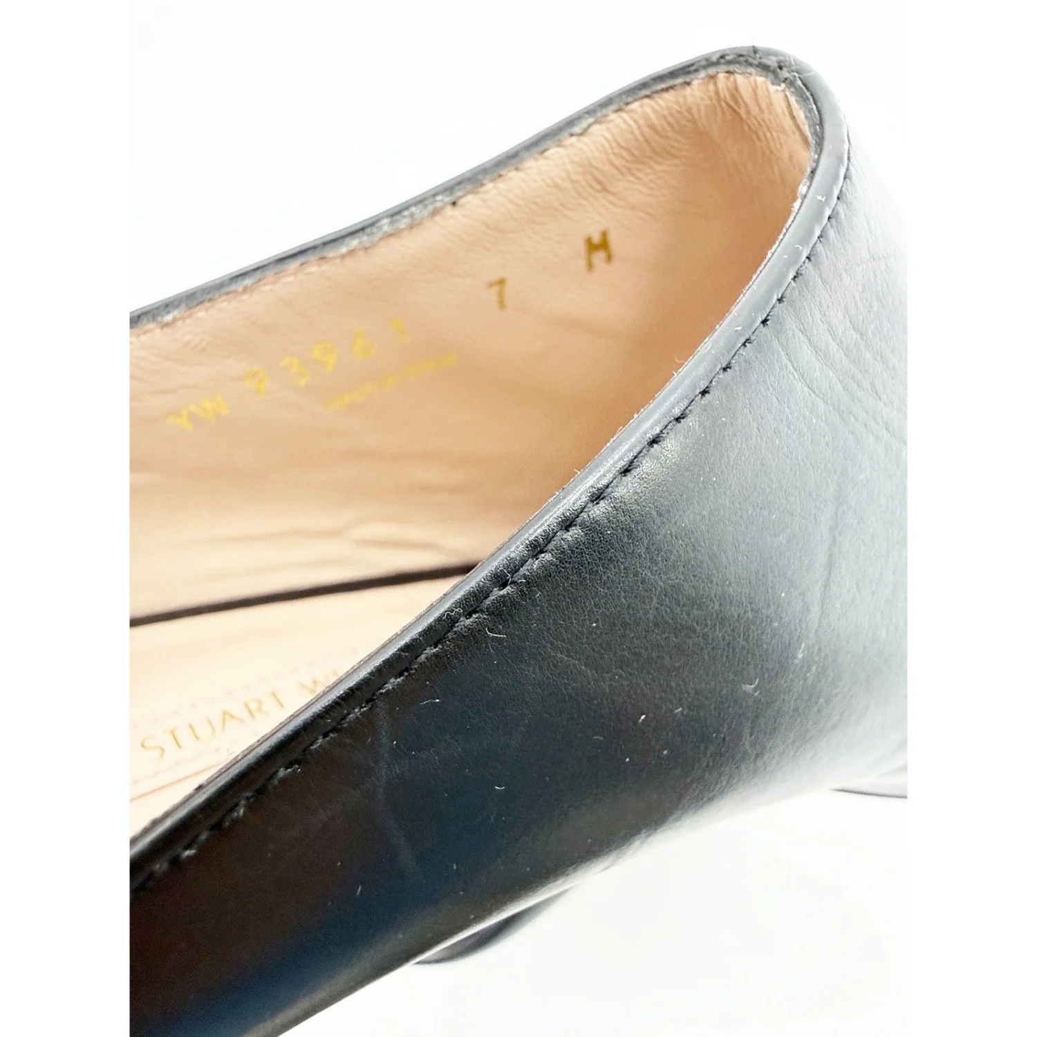 Stuart Weitzman Mira Napa 黑色皮革尖头穆勒鞋 尺寸 7 M 西班牙-