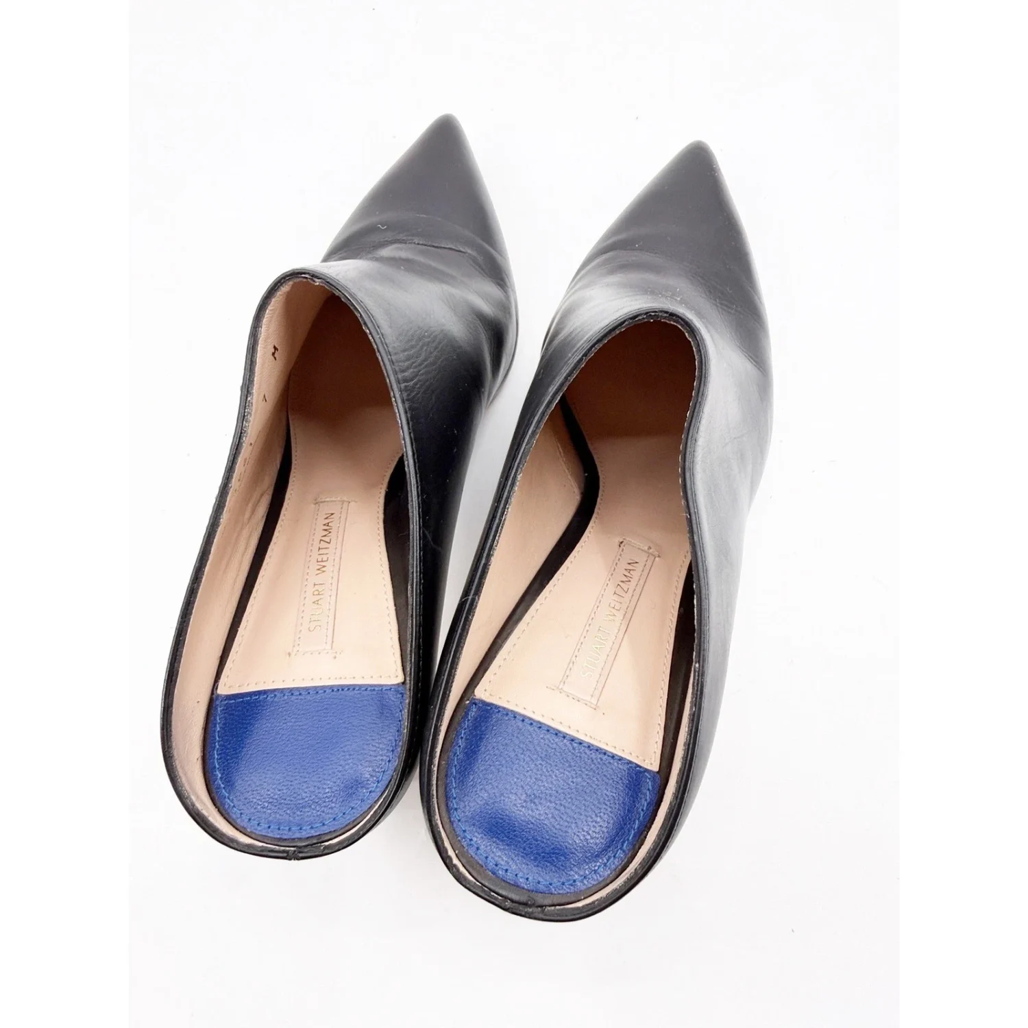 Stuart Weitzman Mira Napa 黑色皮革尖头穆勒鞋 尺寸 7 M 西班牙-