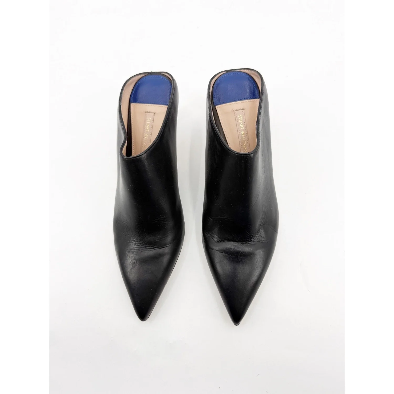 Stuart Weitzman Mira Napa 黑色皮革尖头穆勒鞋 尺寸 7 M 西班牙-