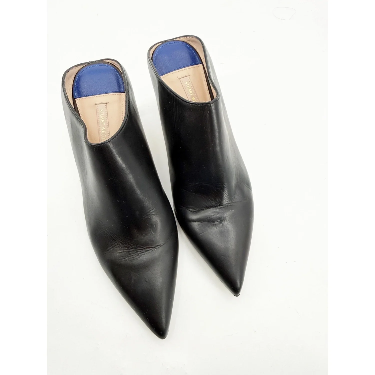 Stuart Weitzman Mira Napa 黑色皮革尖头穆勒鞋 尺寸 7 M 西班牙-