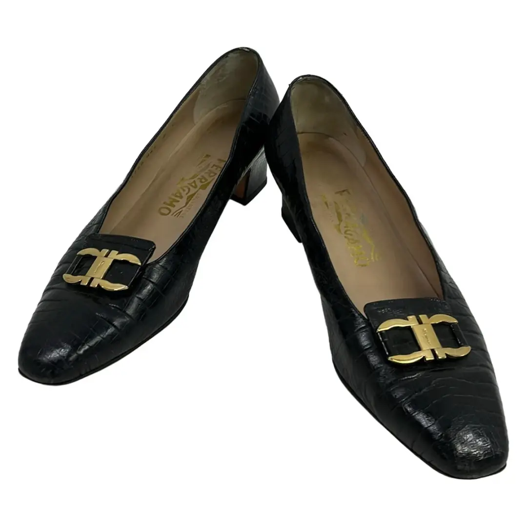 Salvatore Ferragamo女式黑色皮革高跟鞋-
