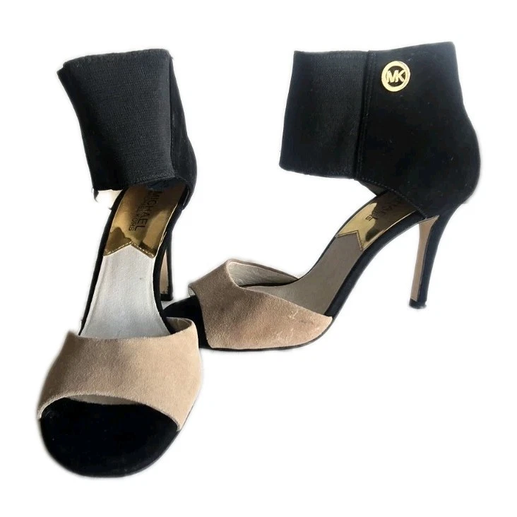Michael Kors 女式鞋高跟鞋黑色米色露趾尺码 US 7.5 EU 37.5 -
