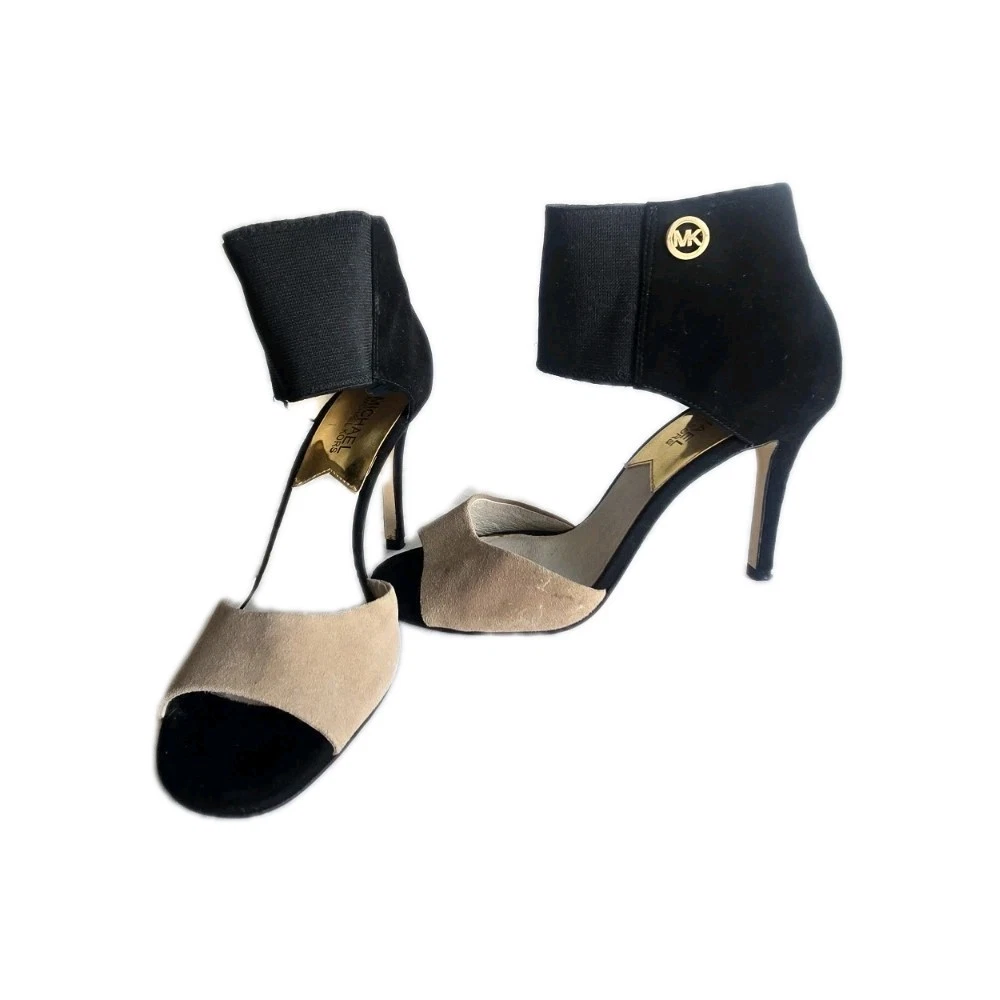 Michael Kors 女式鞋高跟鞋黑色米色露趾尺码 US 7.5 EU 37.5 -