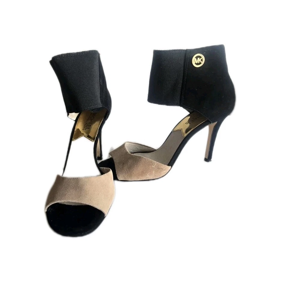 Michael Kors 女式鞋高跟鞋黑色米色露趾尺码 US 7.5 EU 37.5 -