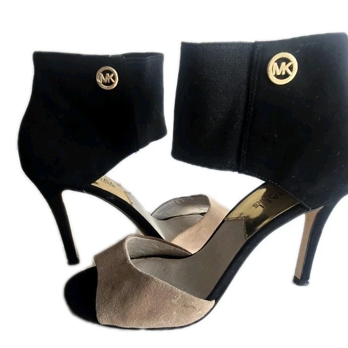 Michael Kors 女式鞋高跟鞋黑色米色露趾尺码 US 7.5 EU 37.5 -