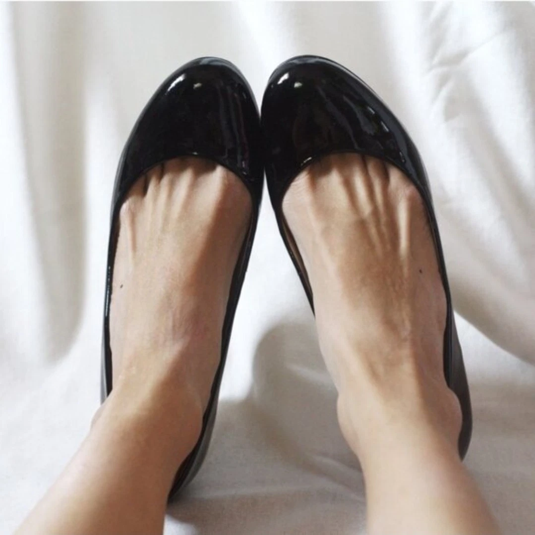 Tory Burch Astoria 黑色漆皮楔形高跟鞋 7.5 码-