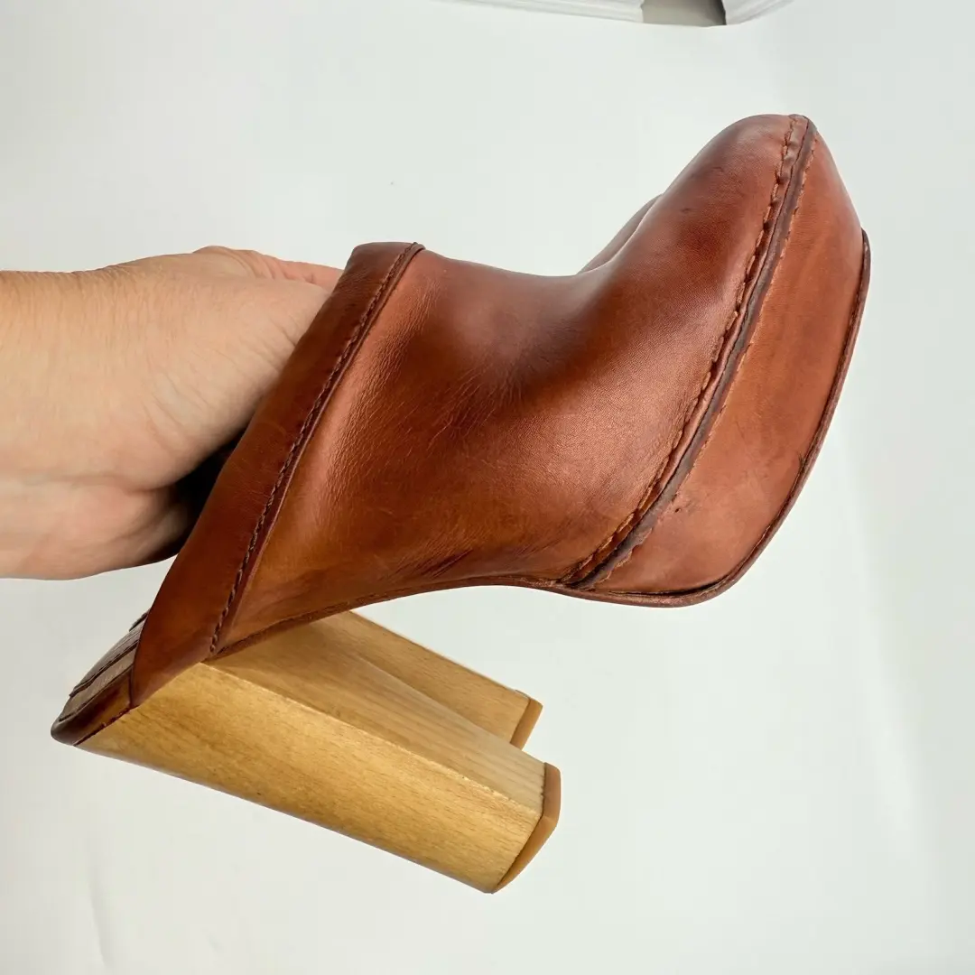 FRYE Natasha Platform Clog 皮革棕褐色骡子女式 5.5 波西米亚干邑嬉皮农民-