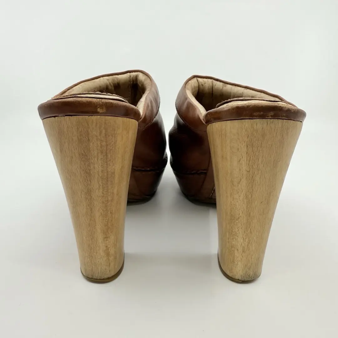 FRYE Natasha Platform Clog 皮革棕褐色骡子女式 5.5 波西米亚干邑嬉皮农民-